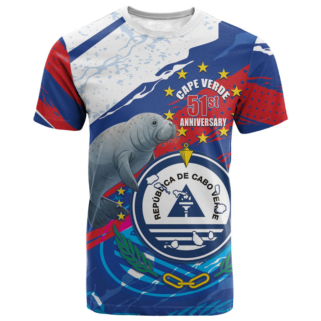 Personalized Cape Verde Independence Day T shirt 51st Anniversary Manatee Coat Of Arms