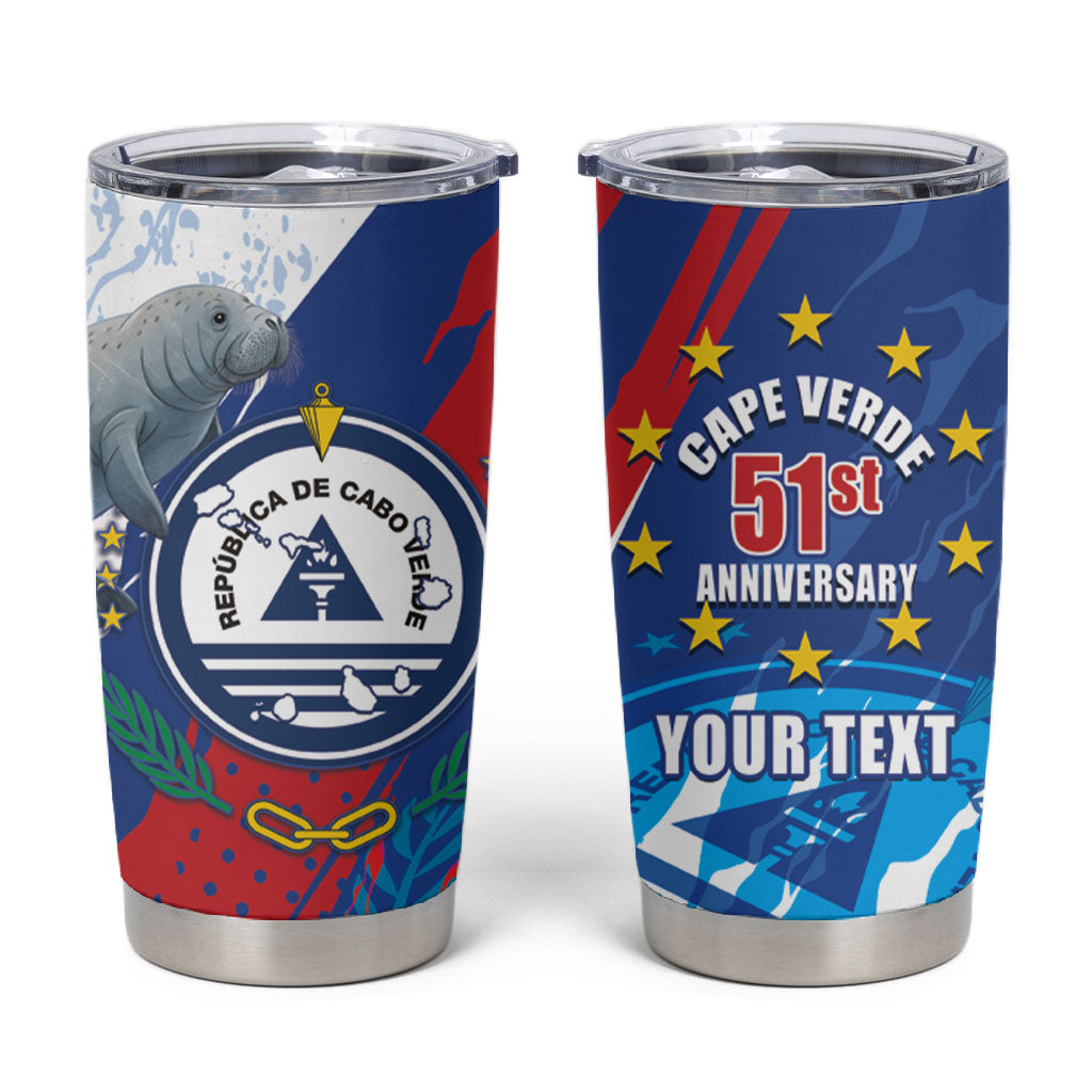 Personalized Cape Verde Independence Day Tumbler Cup 51st Anniversary Manatee Coat Of Arms
