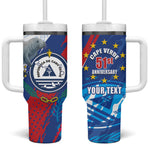 Personalized Cape Verde Independence Day Tumbler With Handle 51st Anniversary Manatee Coat Of Arms