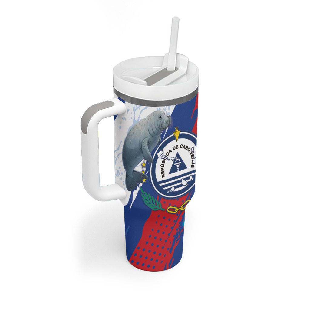 Personalized Cape Verde Independence Day Tumbler With Handle 51st Anniversary Manatee Coat Of Arms