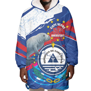 Personalized Cape Verde Independence Day Wearable Blanket Hoodie 51st Anniversary Manatee Coat Of Arms