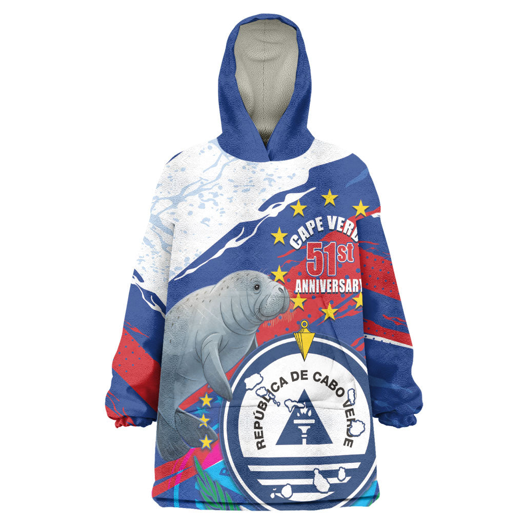 Personalized Cape Verde Independence Day Wearable Blanket Hoodie 51st Anniversary Manatee Coat Of Arms