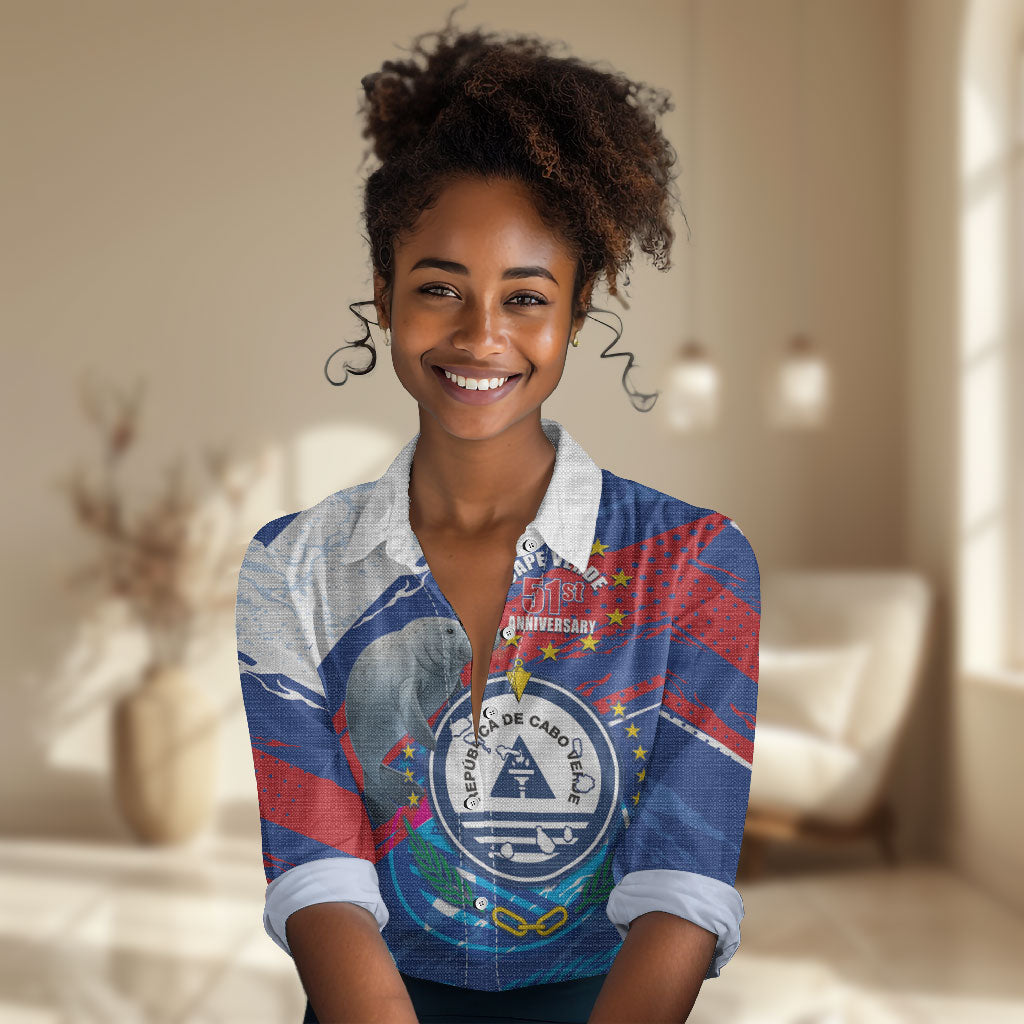 Personalized Cape Verde Independence Day Women Casual Shirt 51st Anniversary Manatee Coat Of Arms
