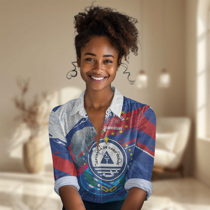 Personalized Cape Verde Independence Day Women Casual Shirt 51st Anniversary Manatee Coat Of Arms