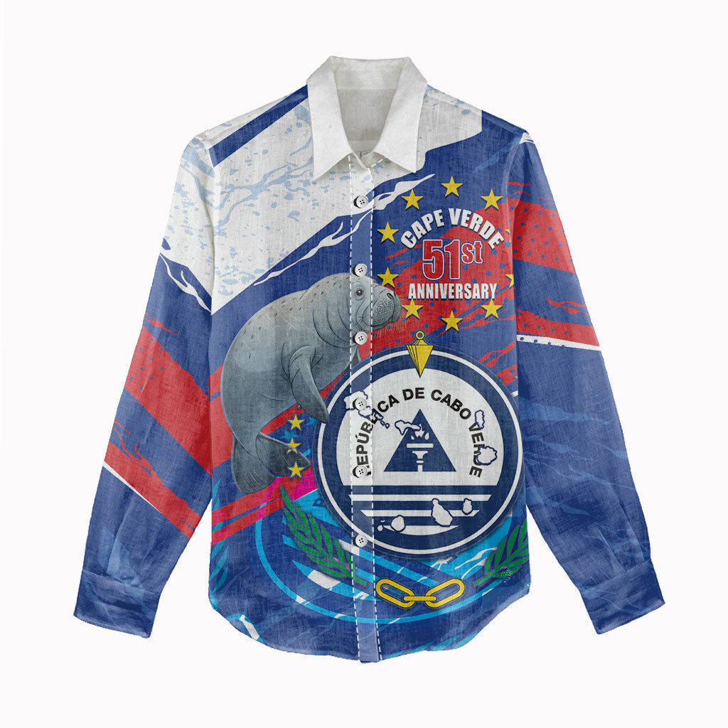 Personalized Cape Verde Independence Day Women Casual Shirt 51st Anniversary Manatee Coat Of Arms