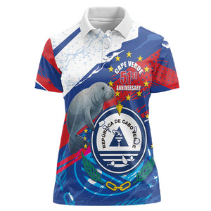 Personalized Cape Verde Independence Day Women Polo Shirt 51st Anniversary Manatee Coat Of Arms