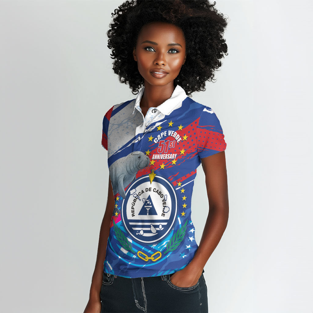 Personalized Cape Verde Independence Day Women Polo Shirt 51st Anniversary Manatee Coat Of Arms