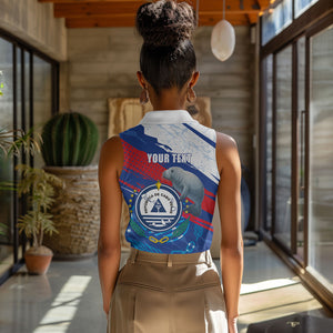 Personalized Cape Verde Independence Day Women Sleeveless Polo Shirt 51st Anniversary Manatee Coat Of Arms