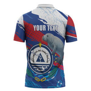 Personalized Cape Verde Independence Day Zipper Polo Shirt 51st Anniversary Manatee Coat Of Arms
