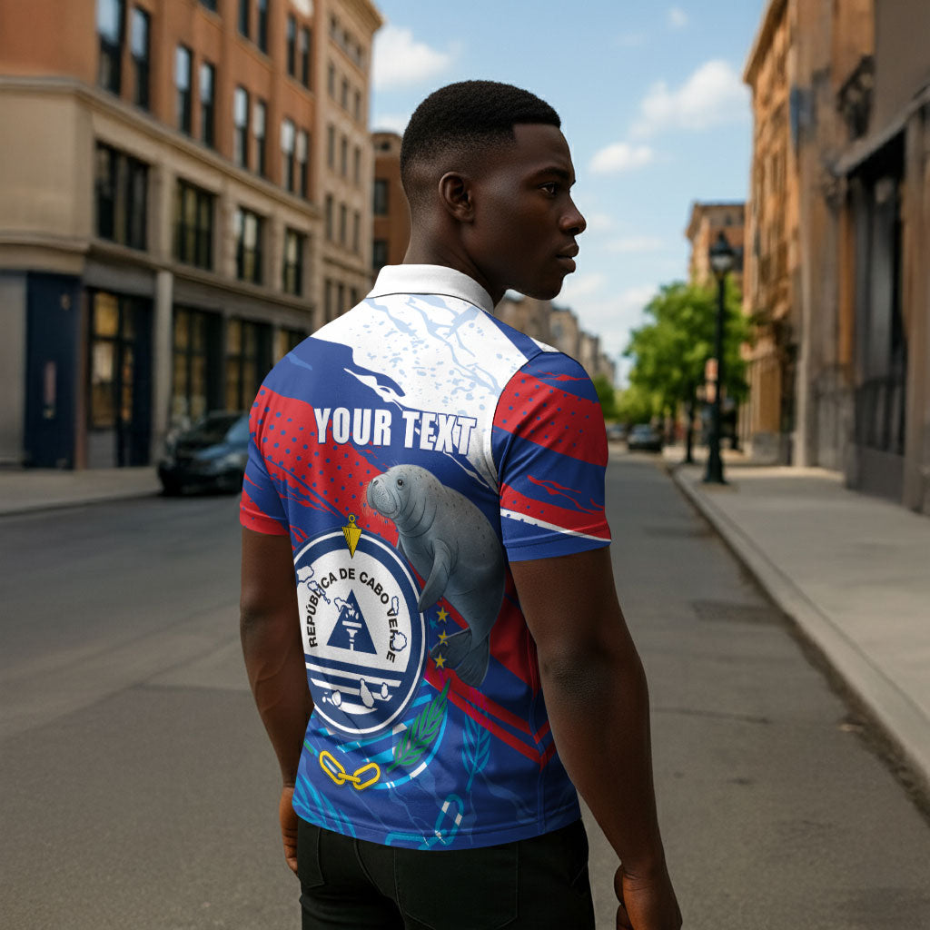 Personalized Cape Verde Independence Day Zipper Polo Shirt 51st Anniversary Manatee Coat Of Arms