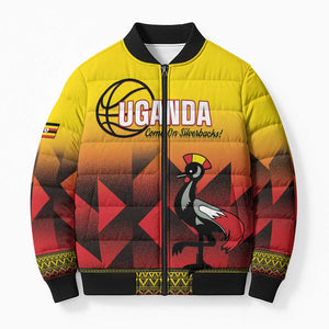 Uganda Basketball Custom Bomber Puffer Jacket Come On Silverbacks African Pattern