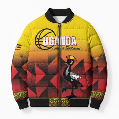 Uganda Basketball Custom Bomber Puffer Jacket Come On Silverbacks African Pattern