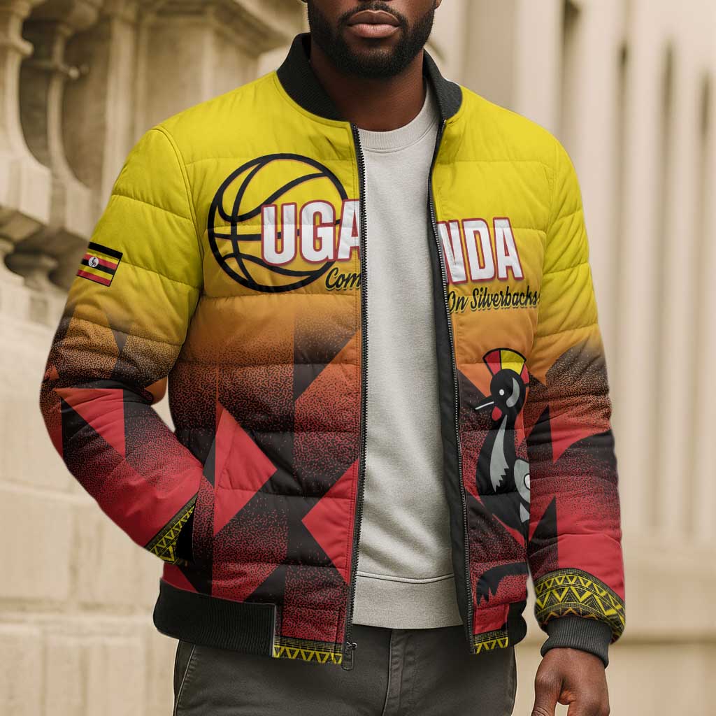 Uganda Basketball Custom Bomber Puffer Jacket Come On Silverbacks African Pattern