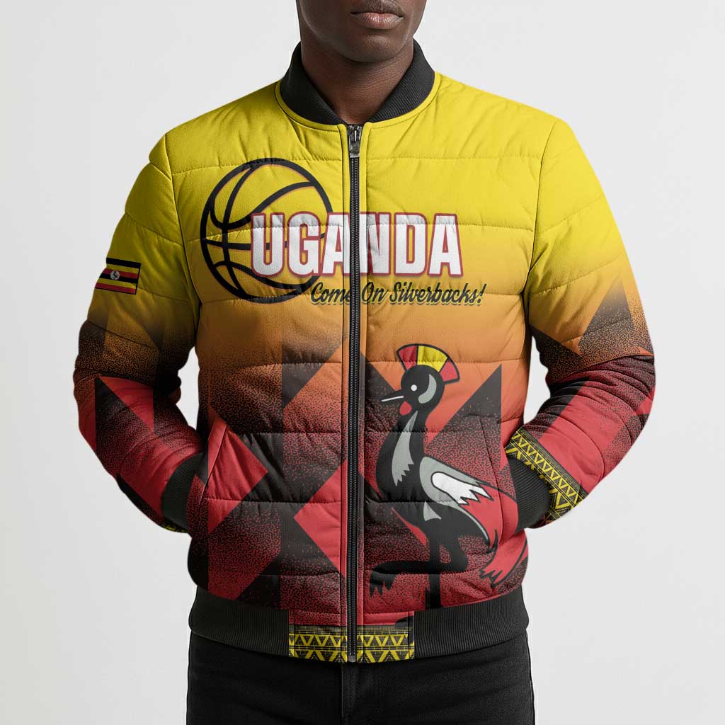 Uganda Basketball Custom Bomber Puffer Jacket Come On Silverbacks African Pattern