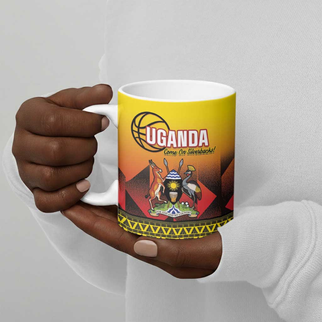 Uganda Basketball Custom Ceramic Mug Come On Silverbacks African Pattern