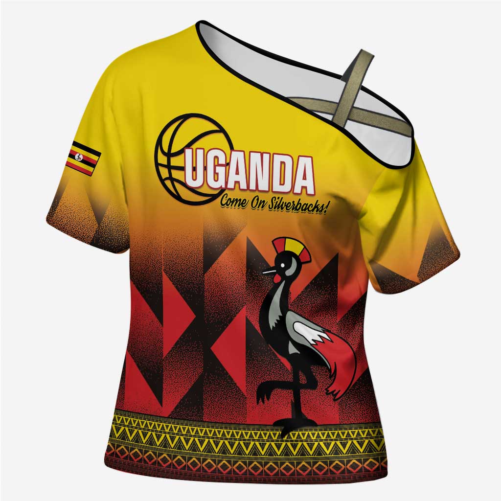 Uganda Basketball Custom Cross Shoulder Shirt Come On Silverbacks African Pattern