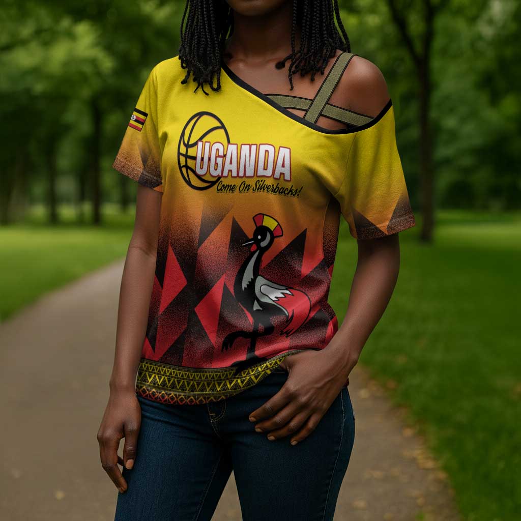 Uganda Basketball Custom Cross Shoulder Shirt Come On Silverbacks African Pattern