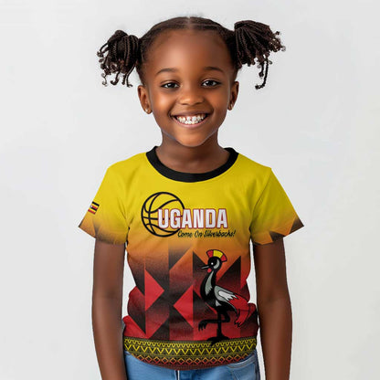 Afro Basketball Custom Uganda Kid T shirt Come On Silverbacks African Pattern - African Pride