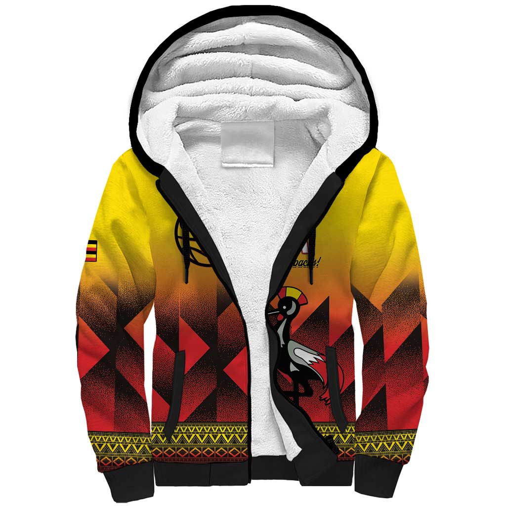 Afro Basketball Custom Uganda Sherpa Hoodie Come On Silverbacks African Pattern - African Pride