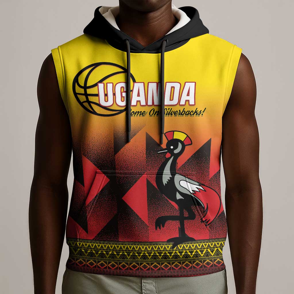 Afro Basketball Custom Uganda Sleeveless Hoodie Come On Silverbacks African Pattern - African Pride