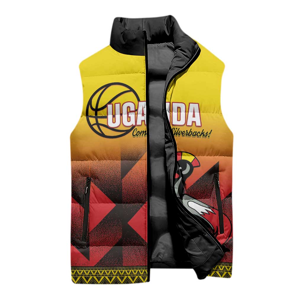 Uganda Basketball Custom Sleeveless Puffer Jacket Come On Silverbacks African Pattern