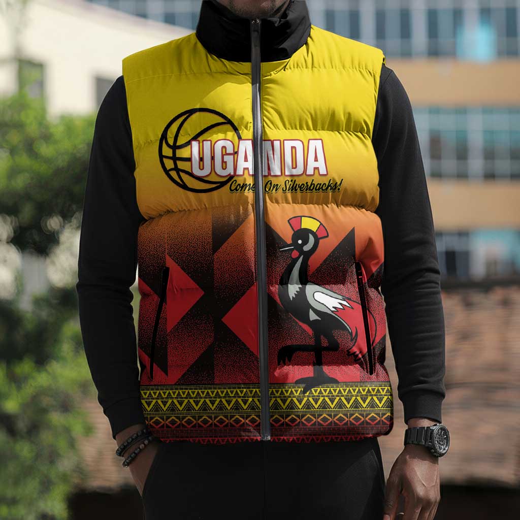 Uganda Basketball Custom Sleeveless Puffer Jacket Come On Silverbacks African Pattern