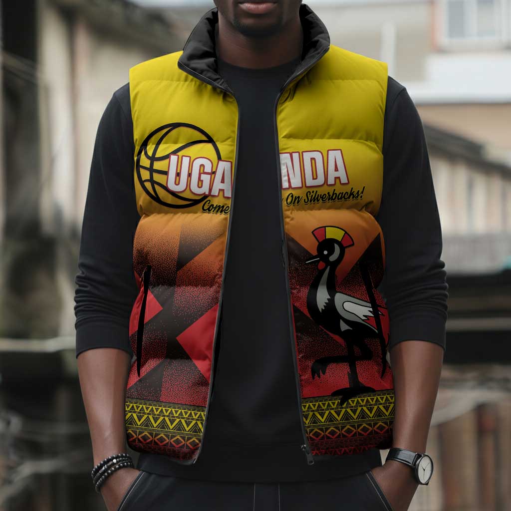 Uganda Basketball Custom Sleeveless Puffer Jacket Come On Silverbacks African Pattern