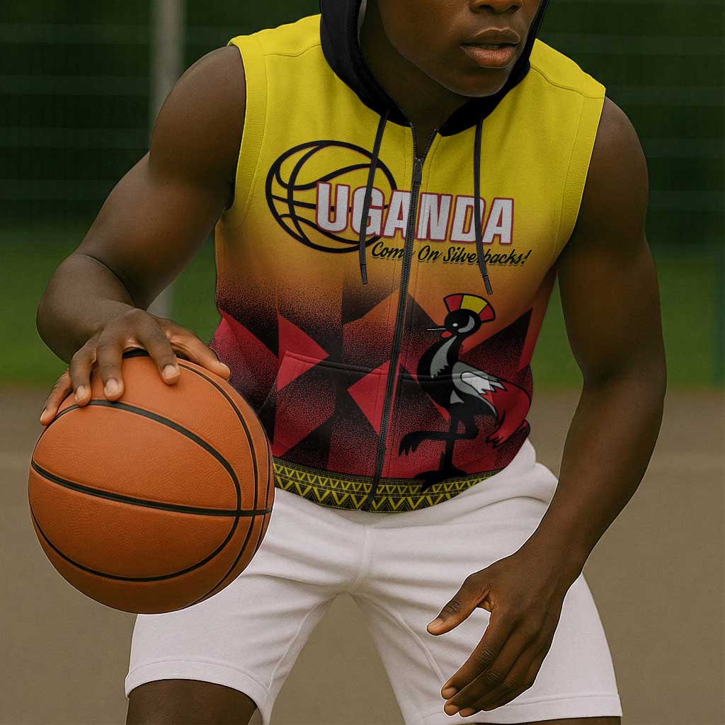Afro Basketball Custom Uganda Sleeveless Zip Hoodie Come On Silverbacks African Pattern - African Pride