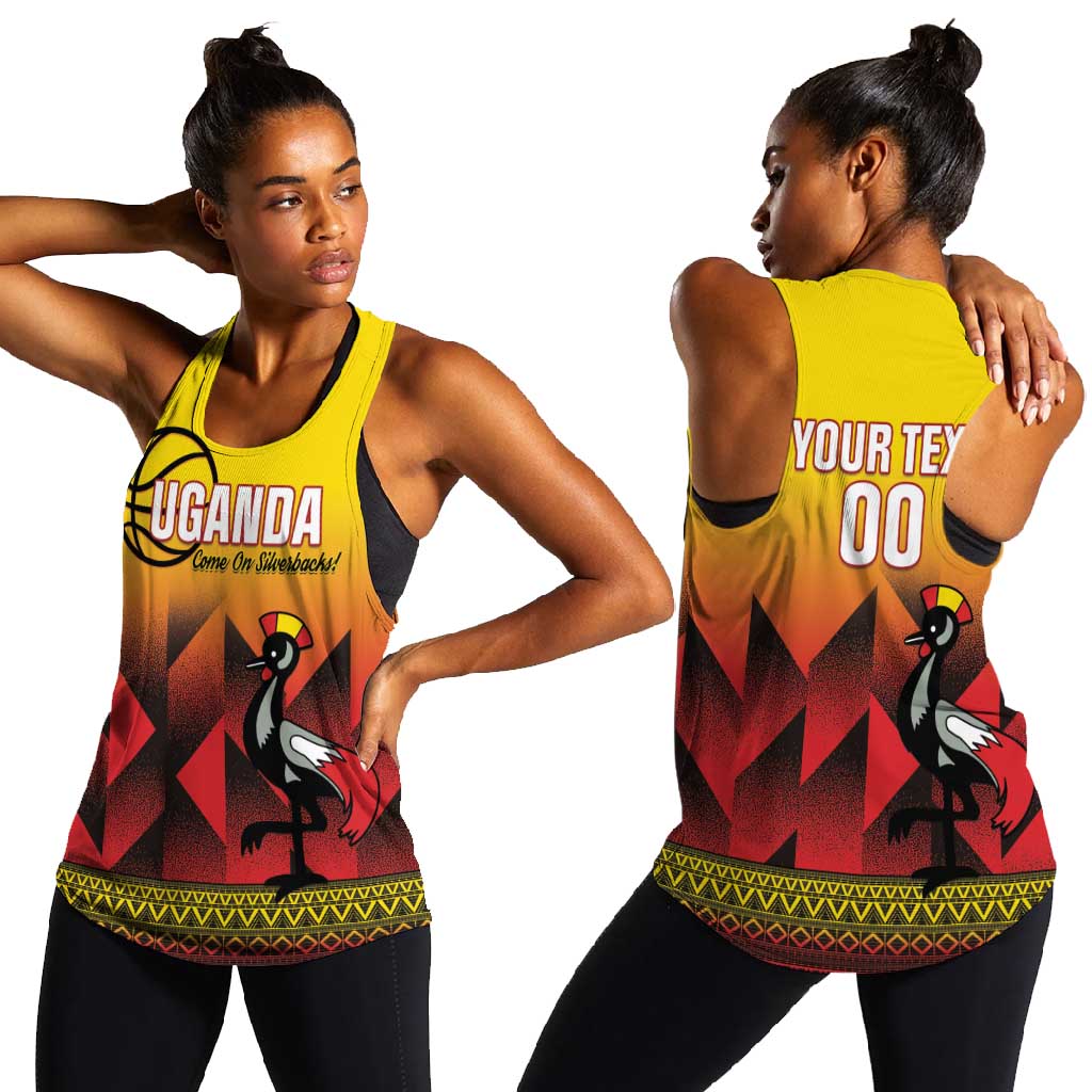Afro Basketball Custom Uganda Women Racerback Tank Come On Silverbacks African Pattern - African Pride