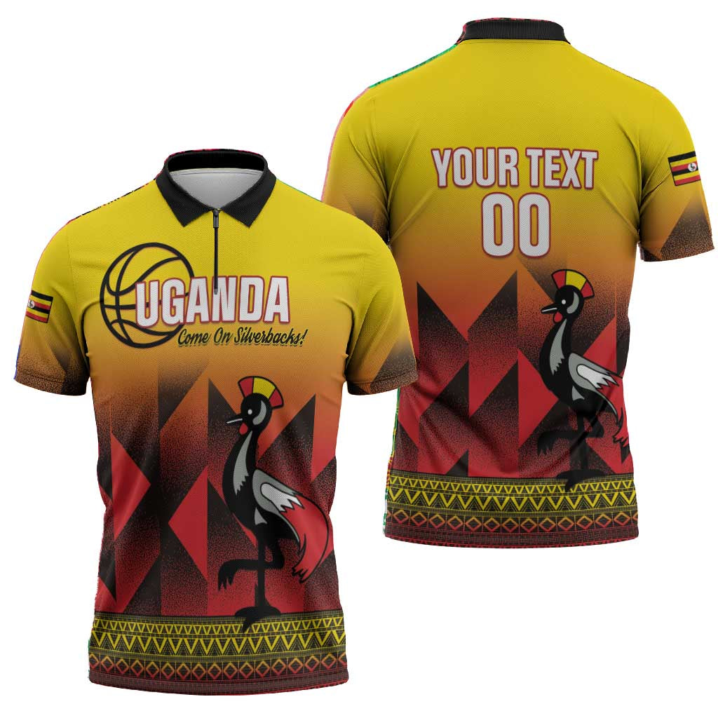 Uganda Basketball Custom Zipper Polo Shirt Come On Silverbacks African Pattern