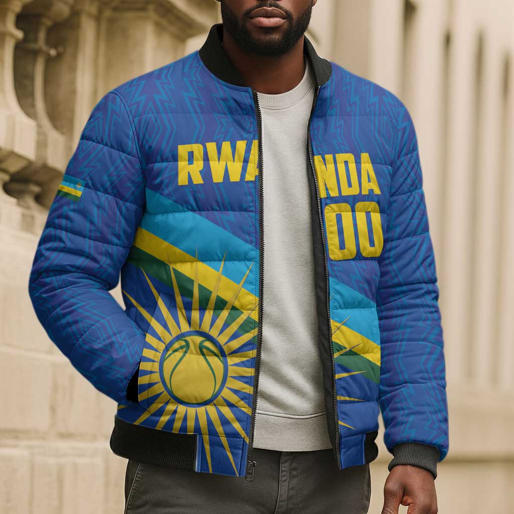 Rwanda Basketball Custom Bomber Puffer Jacket Go Champions Imigongo Folk Pattern
