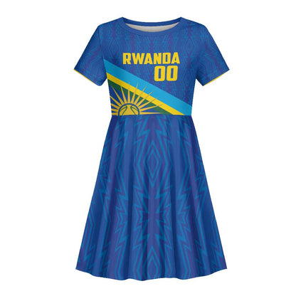 Afro Basketball Custom Rwanda Kid Short Sleeve Dress Go Champions Imigongo Folk Pattern - African Pride