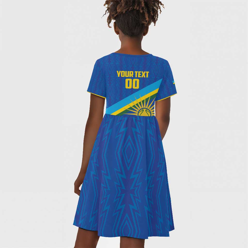 Afro Basketball Custom Rwanda Kid Short Sleeve Dress Go Champions Imigongo Folk Pattern - African Pride