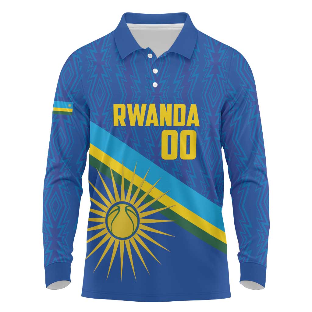 Afro Basketball Custom Rwanda Long Sleeve Polo Shirt Go Champions Imigongo Folk Pattern - African Pride