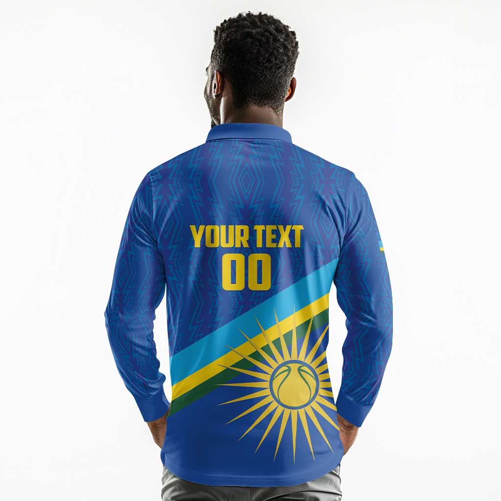 Afro Basketball Custom Rwanda Long Sleeve Polo Shirt Go Champions Imigongo Folk Pattern - African Pride