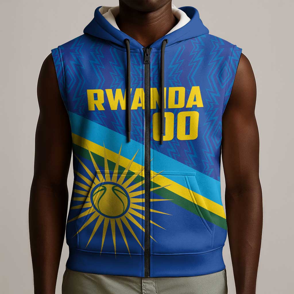 Afro Basketball Custom Rwanda Sleeveless Zip Hoodie Go Champions Imigongo Folk Pattern - African Pride