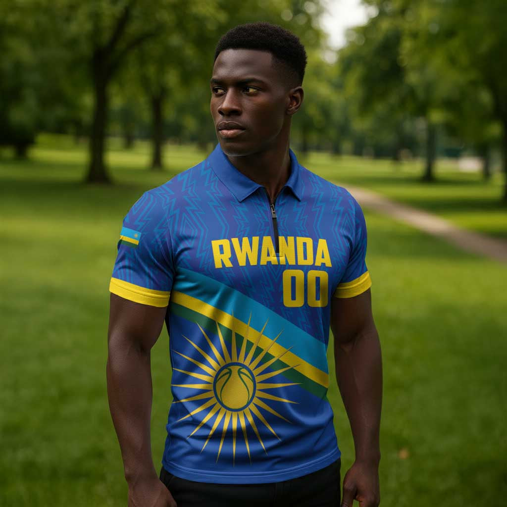 Rwanda Basketball Custom Zipper Polo Shirt Go Champions Imigongo Folk Pattern