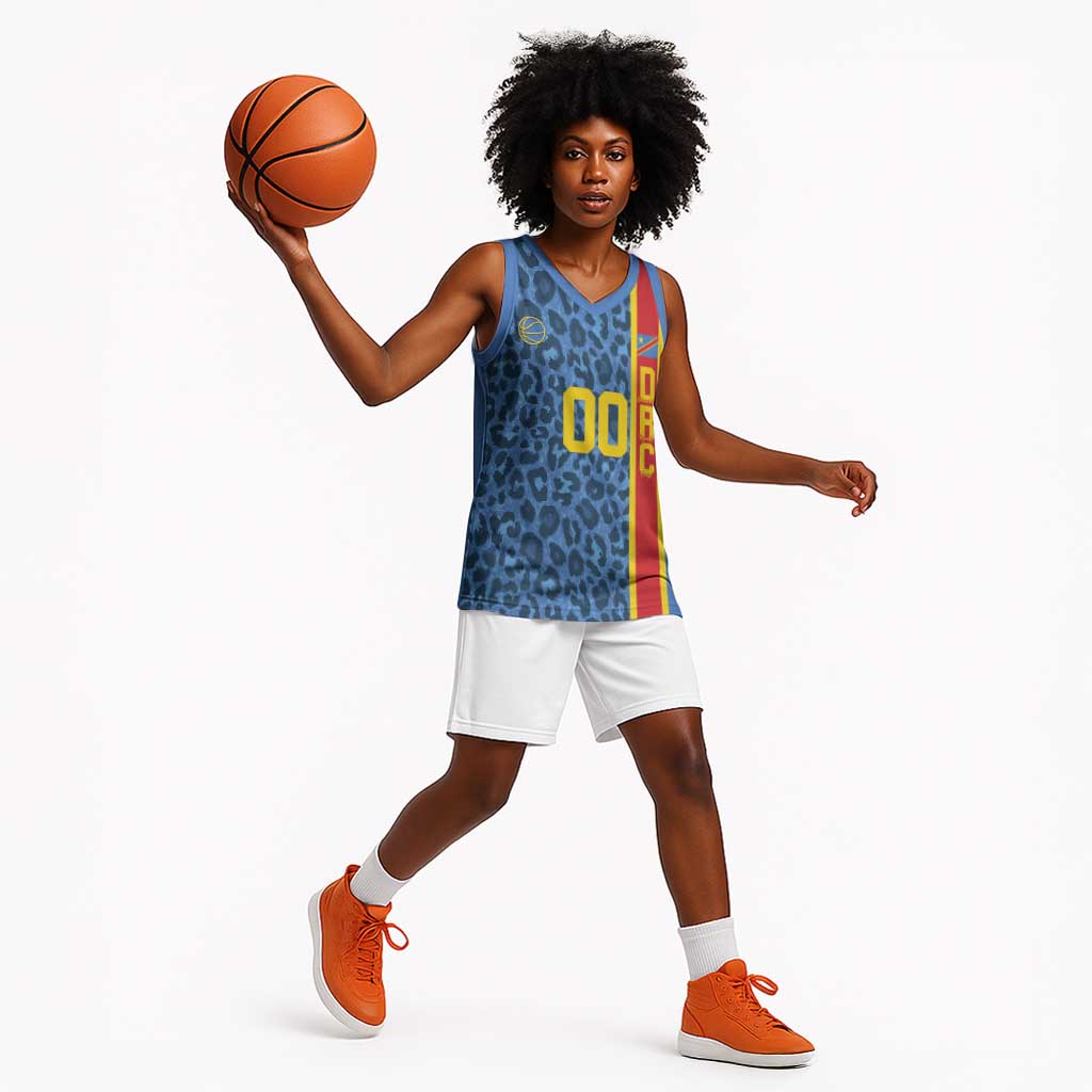 Afro Basketball Custom DR Congo Basketball Jersey Come On Leopards Skin Pattern LT14