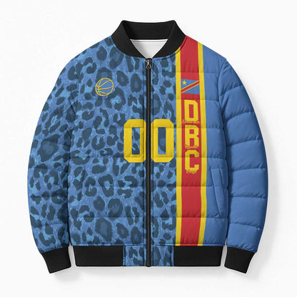 DR Congo Basketball Custom Bomber Puffer Jacket Come On Leopards Skin Pattern