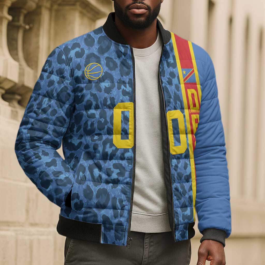 DR Congo Basketball Custom Bomber Puffer Jacket Come On Leopards Skin Pattern