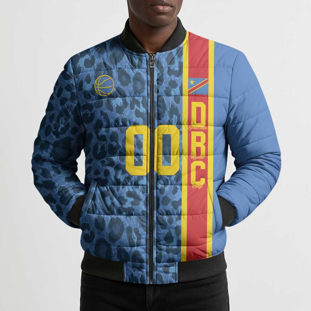 DR Congo Basketball Custom Bomber Puffer Jacket Come On Leopards Skin Pattern