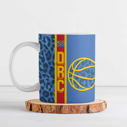 DR Congo Basketball Custom Ceramic Mug Come On Leopards Skin Pattern