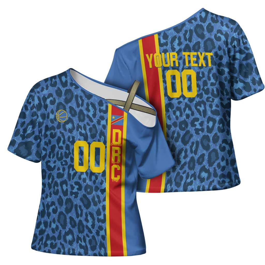 DR Congo Basketball Custom Cross Shoulder Shirt Come On Leopards Skin Pattern
