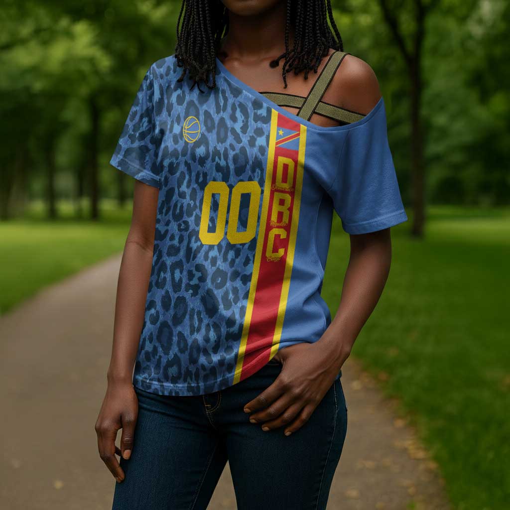 DR Congo Basketball Custom Cross Shoulder Shirt Come On Leopards Skin Pattern