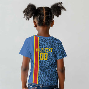 Afro Basketball Custom DR Congo Kid T shirt Come On Leopards Skin Pattern - African Pride