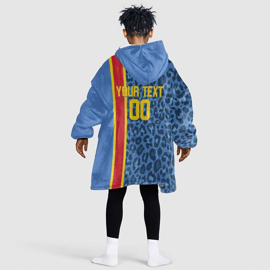 Afro Basketball Custom DR Congo Kid Wearable Blanket Hoodie Come On Leopards Skin Pattern - African Pride