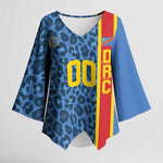 DR Congo Basketball Custom Kimono Sleeve Blouse Come On Leopards Skin Pattern