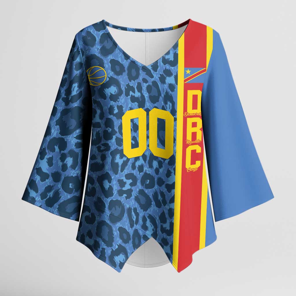 DR Congo Basketball Custom Kimono Sleeve Blouse Come On Leopards Skin Pattern
