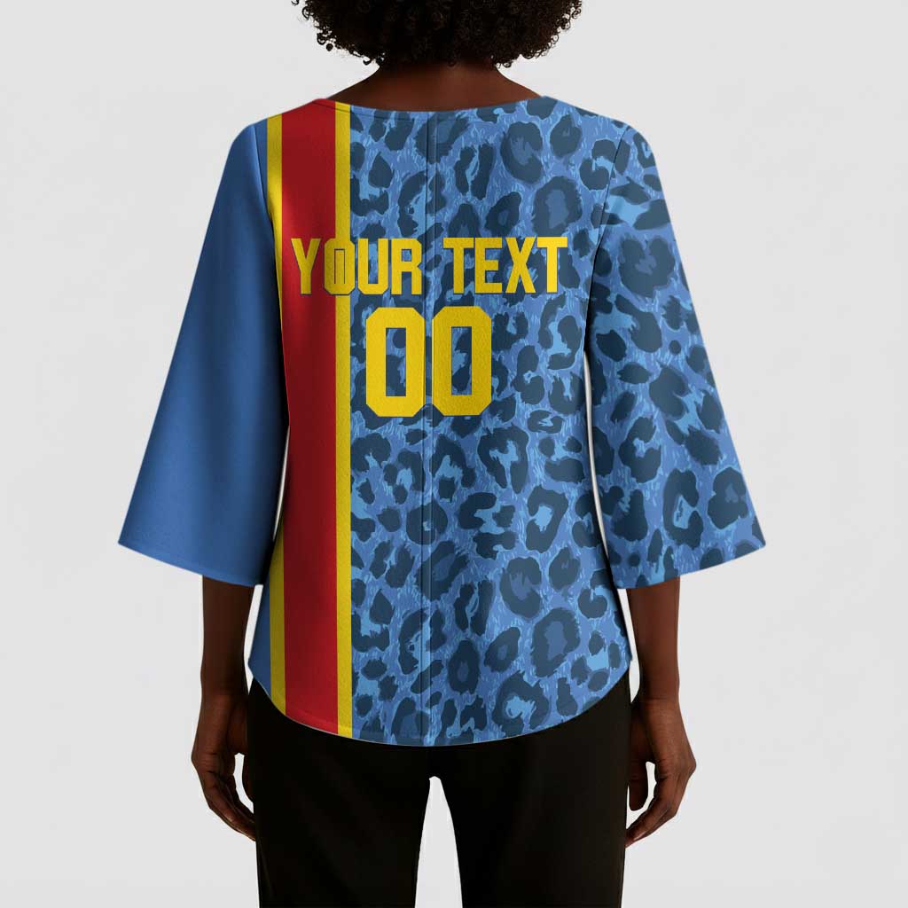 DR Congo Basketball Custom Kimono Sleeve Blouse Come On Leopards Skin Pattern