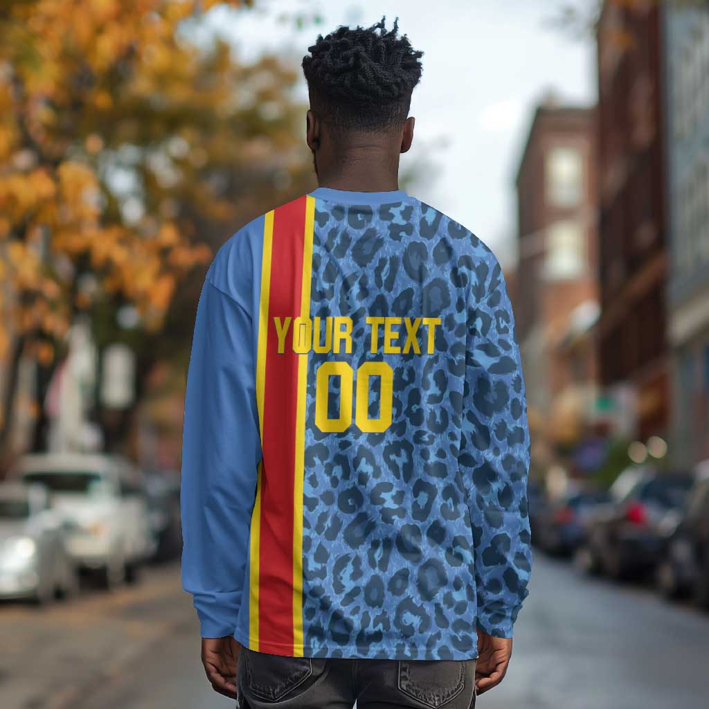 Afro Basketball Custom DR Congo Long Sleeve Shirt Come On Leopards Skin Pattern - African Pride